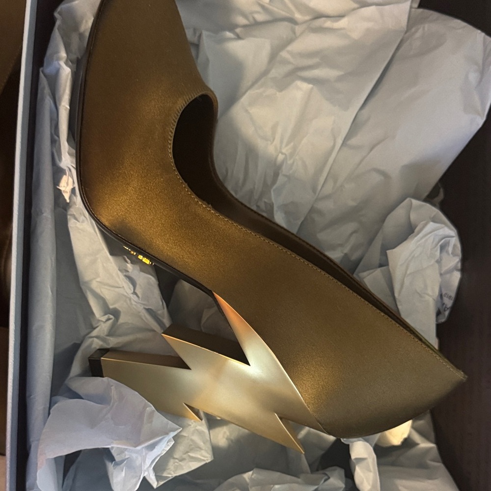 Prada Metallic Gold Heels with Unique Design